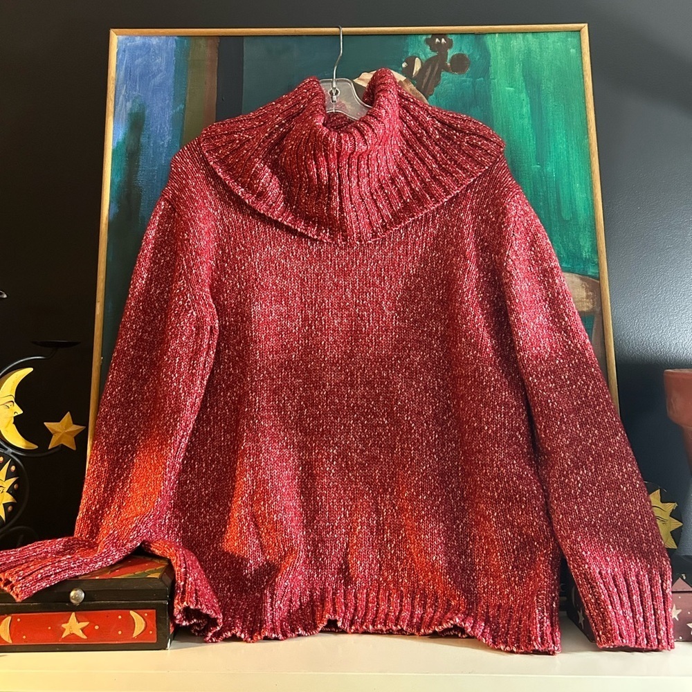 Joe Fresh Turtleneck Sweater Red Women’s L Cozy Chunky Knit Pullover